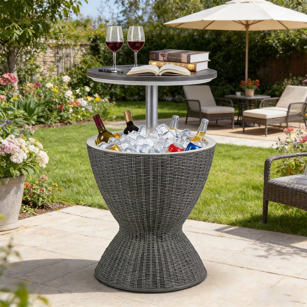 Outdoor Rattan Bar Table With Extendable Top And Storage Cooler_voghion.com